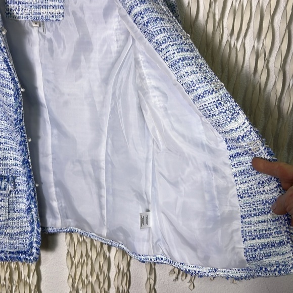 Tyler Boe Blue White Tweed Hook Front Blazer with Pockets size 6 - Picture 5 of 13